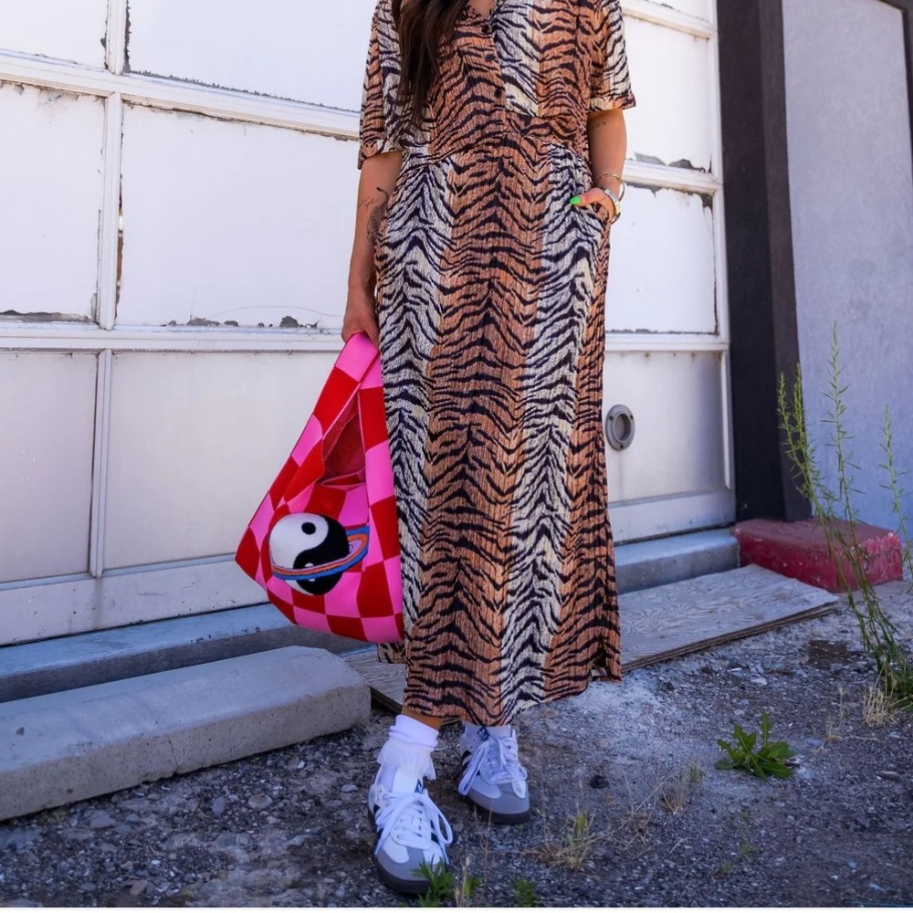 Dressed in LALA Tiger Stripe Midi Skirt in Brown, Black, White - Picture 4 of 4